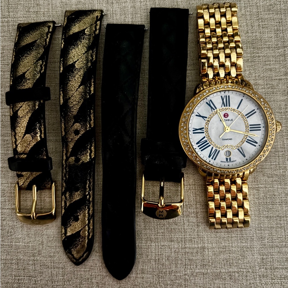 Michele Serein Gold Tone Diamond Bezel Women's Watch 134 Diamonds New Battery! - Picture 5 of 13